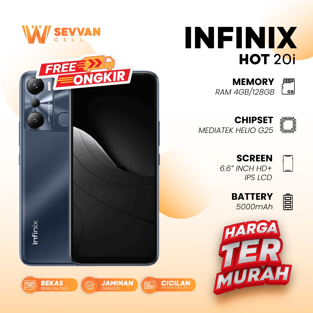 Handphone Infinix Hot 20i Ram 4 128GB (Batangan Tanpa Charger)