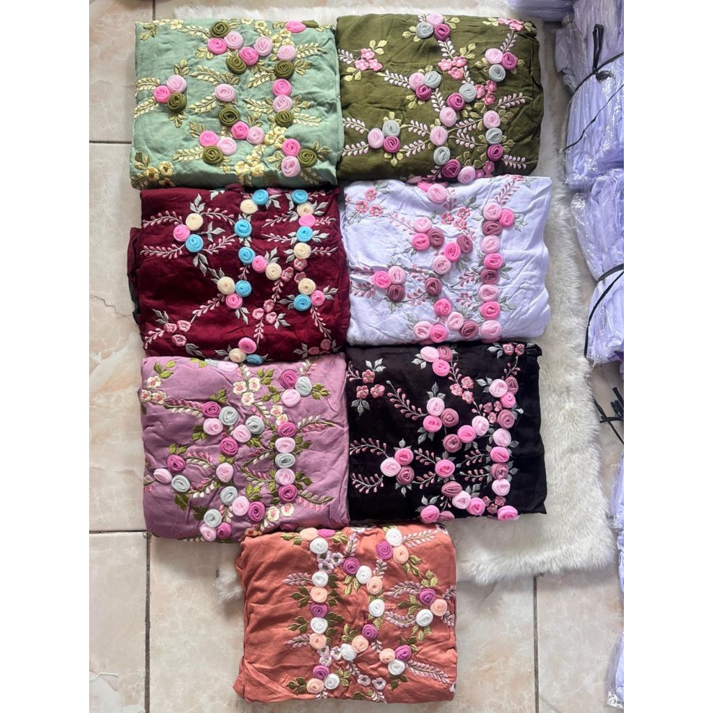 Mukena Keysha Terusan Dewasa Rayon Premium Mewah Bordir Tile - Mukena Lajuran Jumbo Tebal Adem Terba