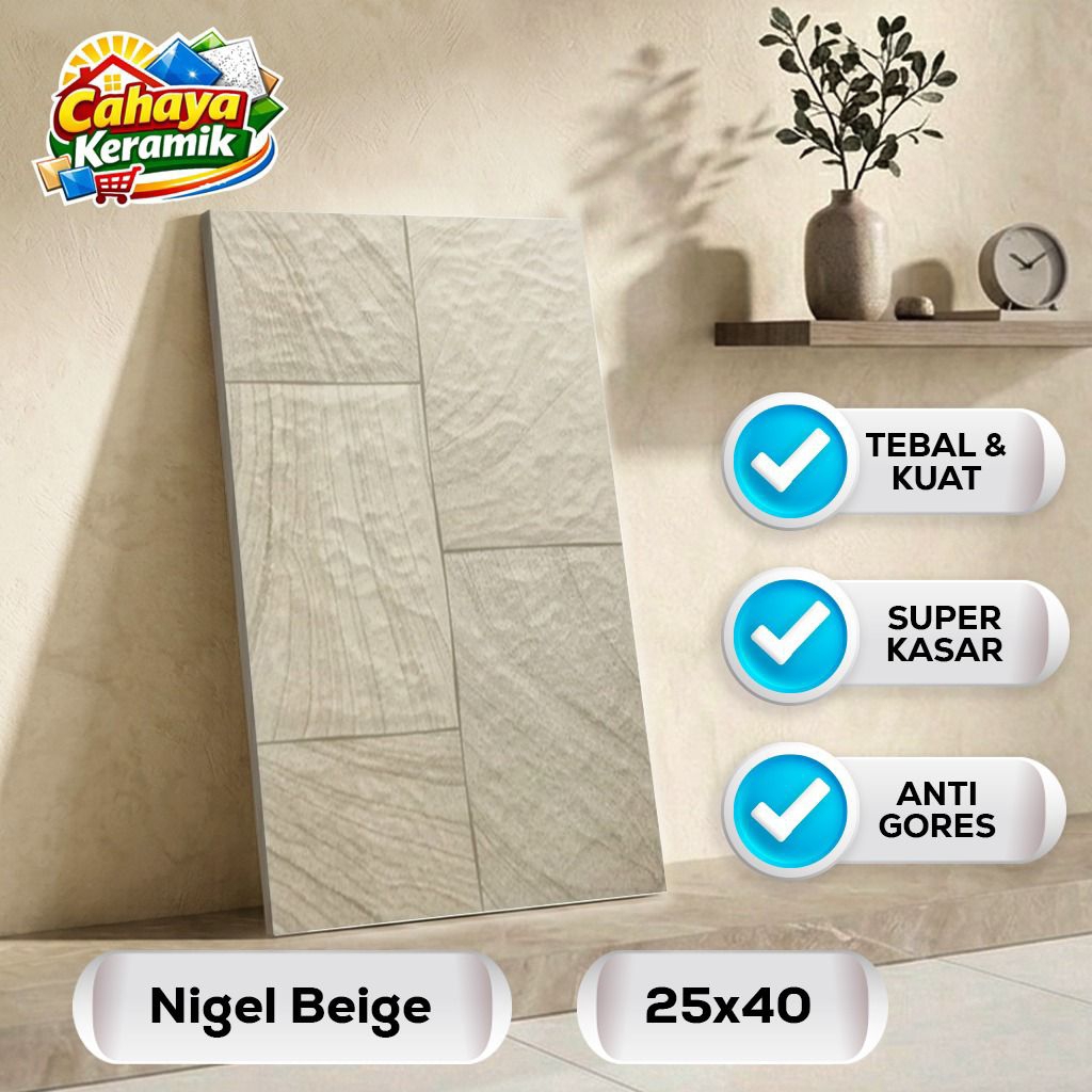 Keramik Dinding Motif Nigel Beige 25x40 Kasar