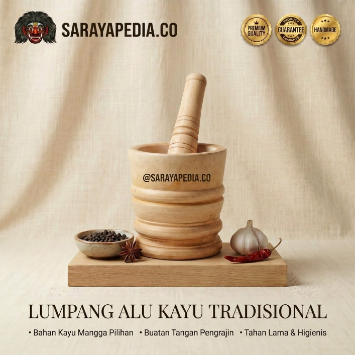 LUMPANG KAYU / LESUNG KAYU ALAT TUMBUK BUMBU. KAYU MAHONI. BESAR DAN KECIL