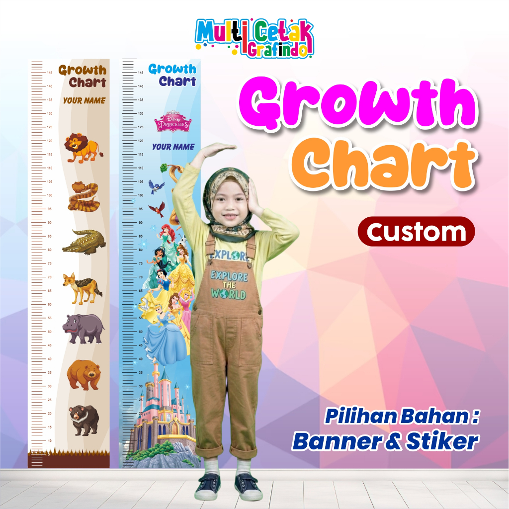 Custom Pengukur Tinggi Badan Anak / Alat ukur Tinggi Badan Anak / Growth Chart Kids Motif Lucu