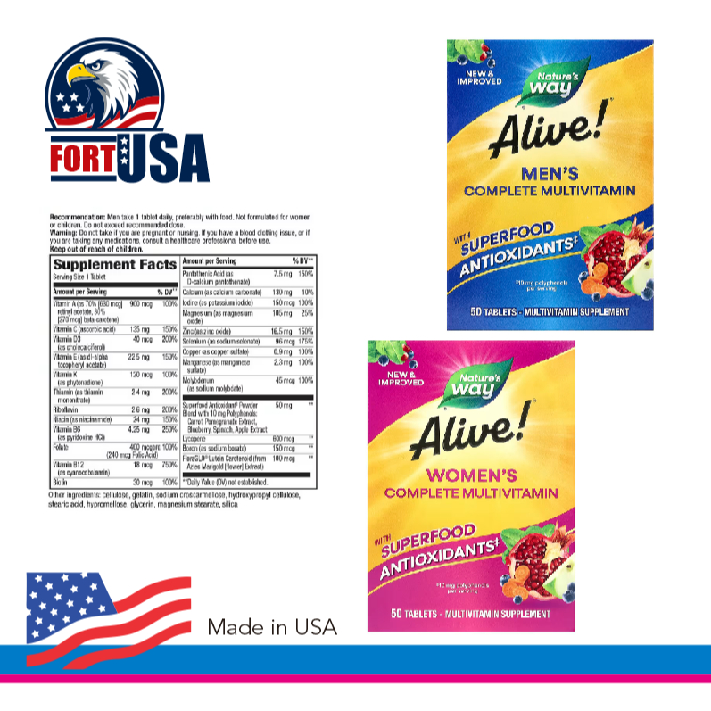 Nature’s Way Alive Multivitamin USA Original/Vitamin Dewasa Pria Wanita/Daya Tahan & Energi