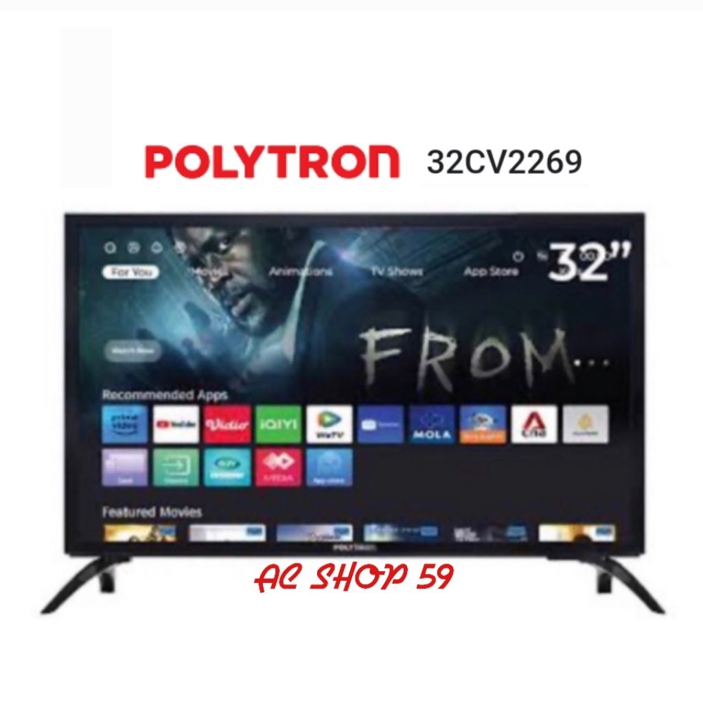 POLYTRON PLD-32CV2269 HD Smart TV 32 inci - YouTube, Mola, Vidio. TV Digital DVB-T2 Wi-Fi New
