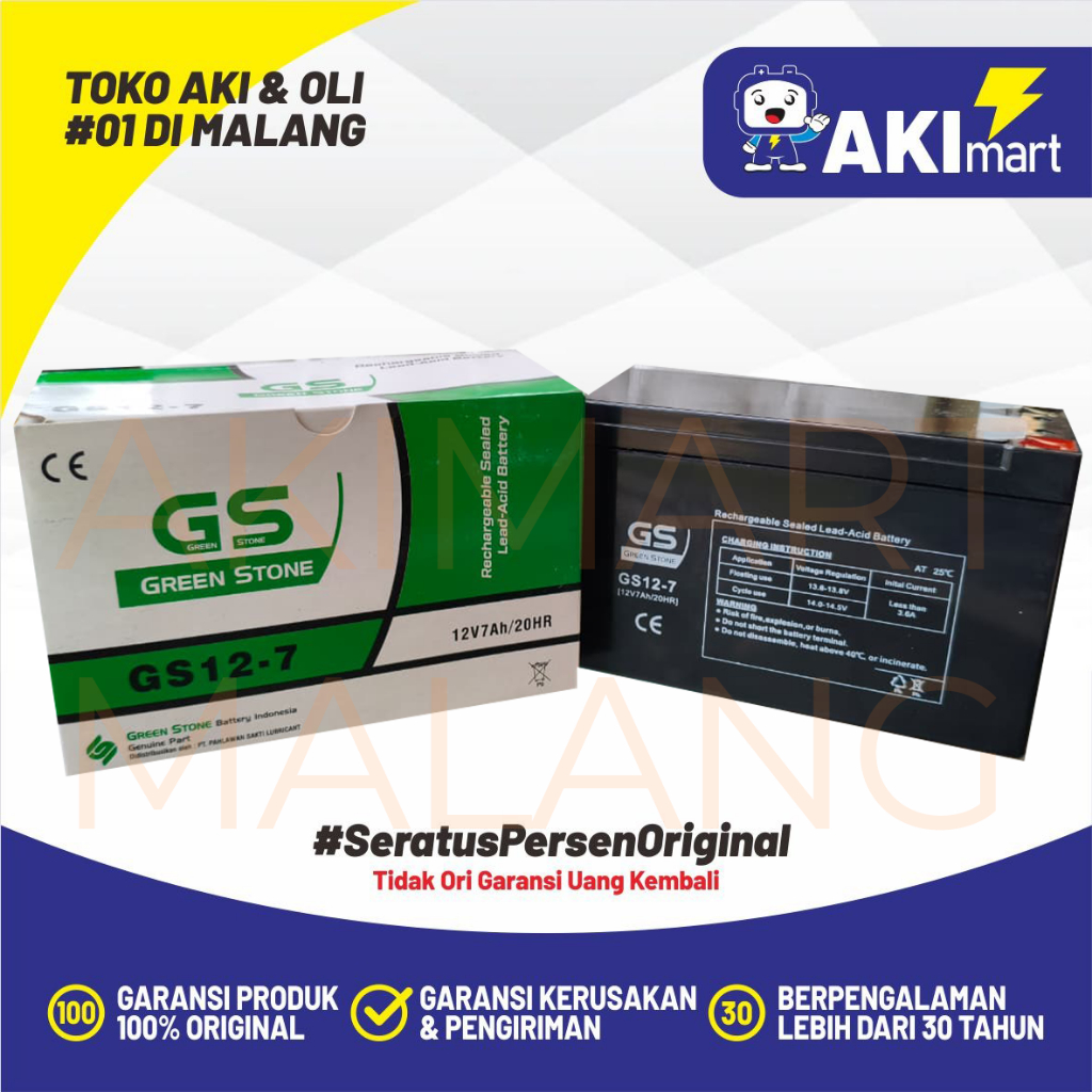 Aki Green Stone GS 12v-7Ah Aki Sepeda Listrik, Aki Pemotong Rumput, Aki UPS komputer
