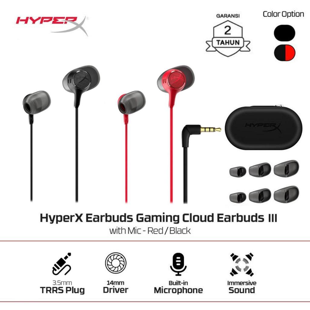 Headset HyperX Cloud Earbuds III 3 Gaming Earphone Wired TRRS Plug Stereo Bass Android iOS Led RGB M
