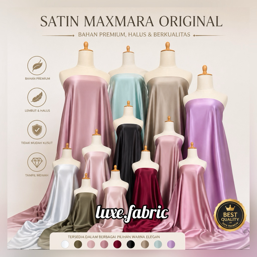 (COD) Kain Satin Maxmara Silk Quality Premium | Kain Polos Maxmara Grade-A | Satin Murah | Bahan Bri