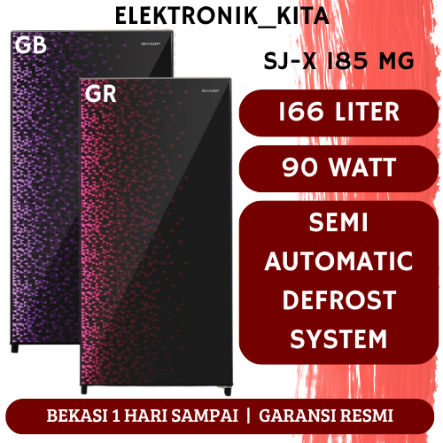 SHARP KULKAS 1 PINTU 166 LITER SJ-X185MG-GB/GR SJ X185MG GB GR SJX185MGGB-GR SJ-X 185 GARANSI RESMI