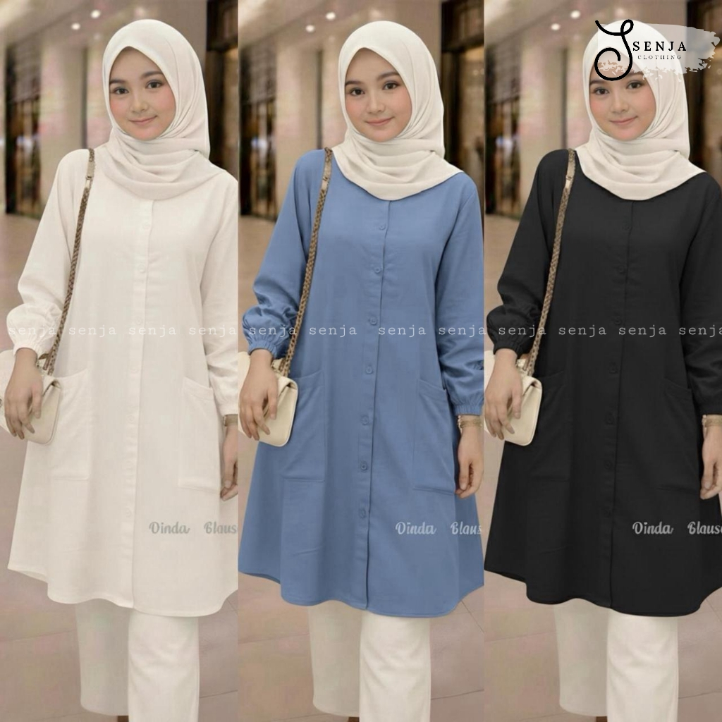 Tunik wanita polos dinda tunic rayon halus allsize hitam putih