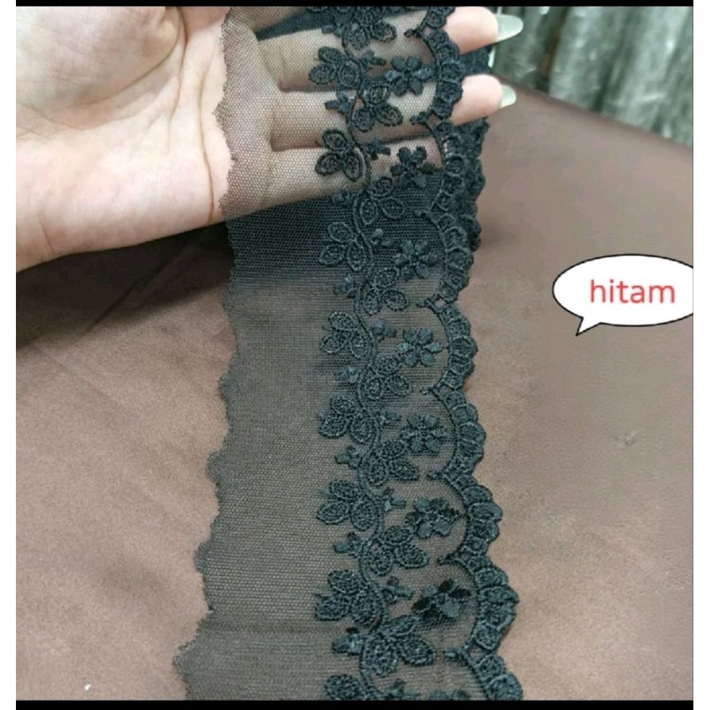 RENDA TILE SETENGAH BORDIR LEBAR 7CM/RENDA PINGGIRAN BUAT MUKENA HARGA PER GULUNG