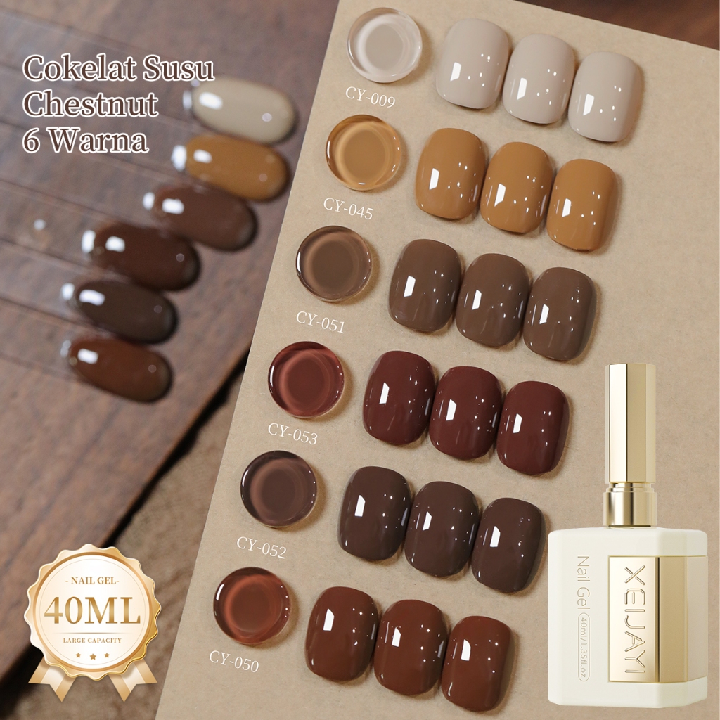XEIJAYI 40ml-New Milk Tea Chestnut Brown Gel Nail Polish Tahan Lama Cocok Untuk Semua Warna Kulit