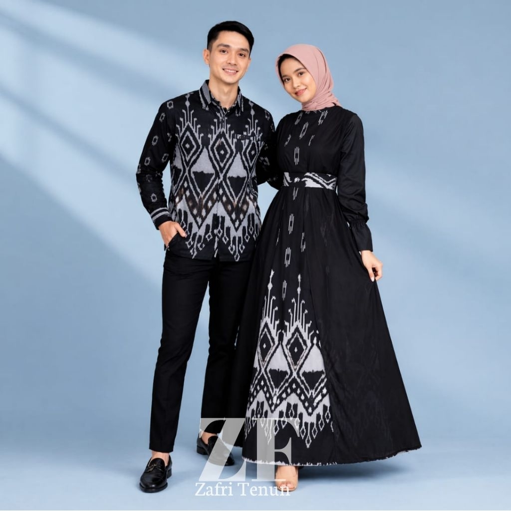 Baju tenun couple safitri hitam dress tenun couple pasangan baju kondangan baju couple lebaran