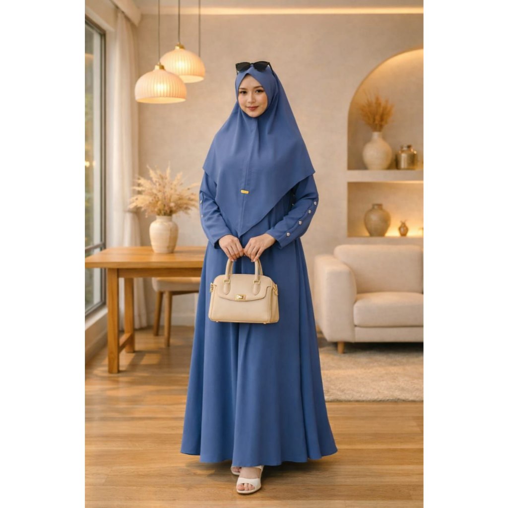 baru gamis  Nayra Set.Syar’i alfaro collection  elegan polos murah kekinian muslim umroh Blezer kond