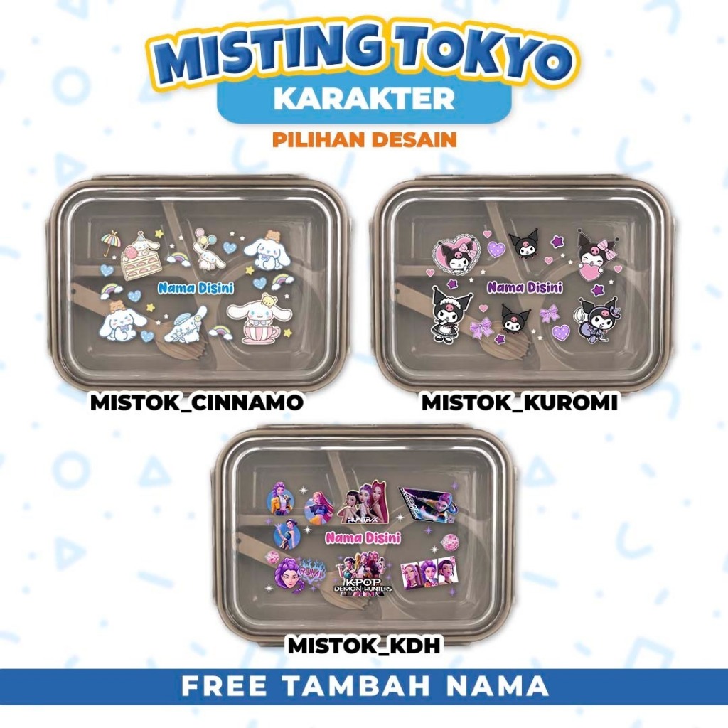 Misting / Lunchbox / Kotak Makan / Bento Box CUSTOM - Desain Karakter Kartun