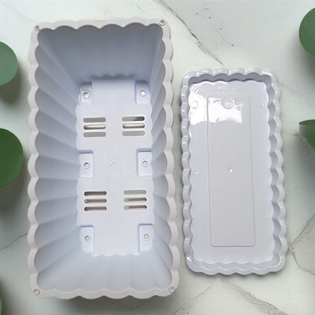POT PERSEGI PANJANG PUTIH+TATAKAN SANTORINI 30 CM
