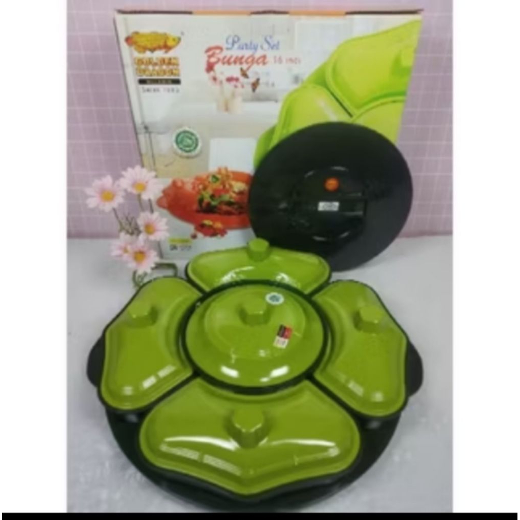 Party set Melamin Bunga PS1101(16inc) - Prasmanan Set Melamin Golden Dragon