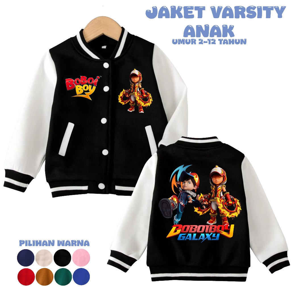 KING Jaket Baseball Anak Boboiboy Laki Laki Umur 2-12 Tahun Varsity Anak Boboboy Cowok Keren