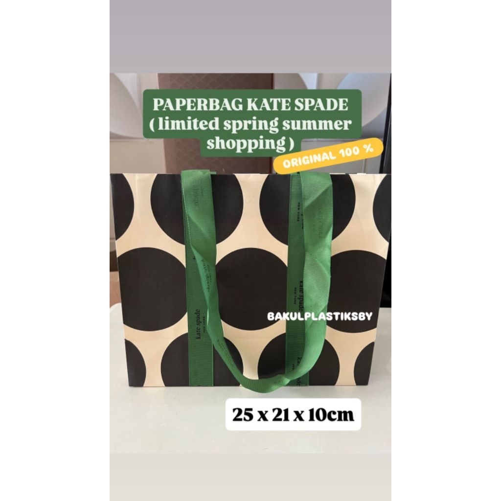PAPER BAG KATE SPADE ORIGINAL LIMITED SUMER SPRING COLLECTION / PAPER BAG KATE SPADE HIJAU POLKADOT.