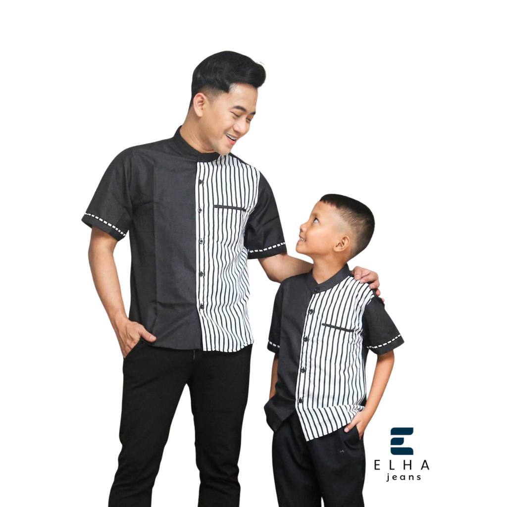 ELHA JEANS - Koko Qurta Ayah Dan Anak Motif Salur Lengan Pendek Bahan Toyobo