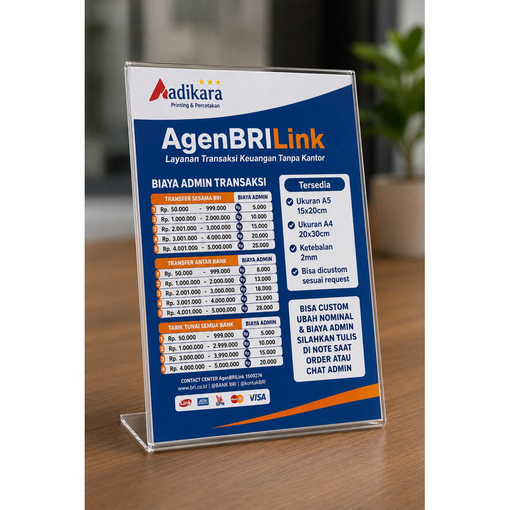 CETAK DAFTAR BIAYA AGEN BRILINK + STAND AKRILIK