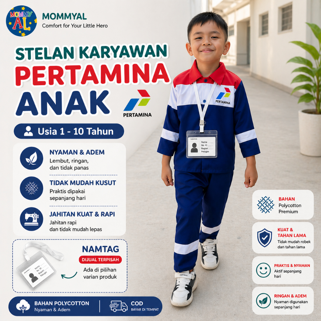 STELAN BAJU ANAK MODEL KARYAWAN PEGAWAI PERTAMINA USIA 1-10 TAHUN/BAJU PERTAMINA/BAJU KARYAWAN PERTA