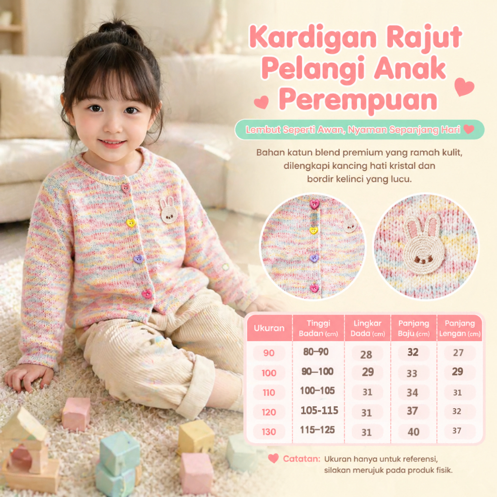 6 Bulan - 6 Tahun Baju Sweater Anak Perempuan Rainbow Rabbit Love Atasan Anak Perempuan Cardigan Ana
