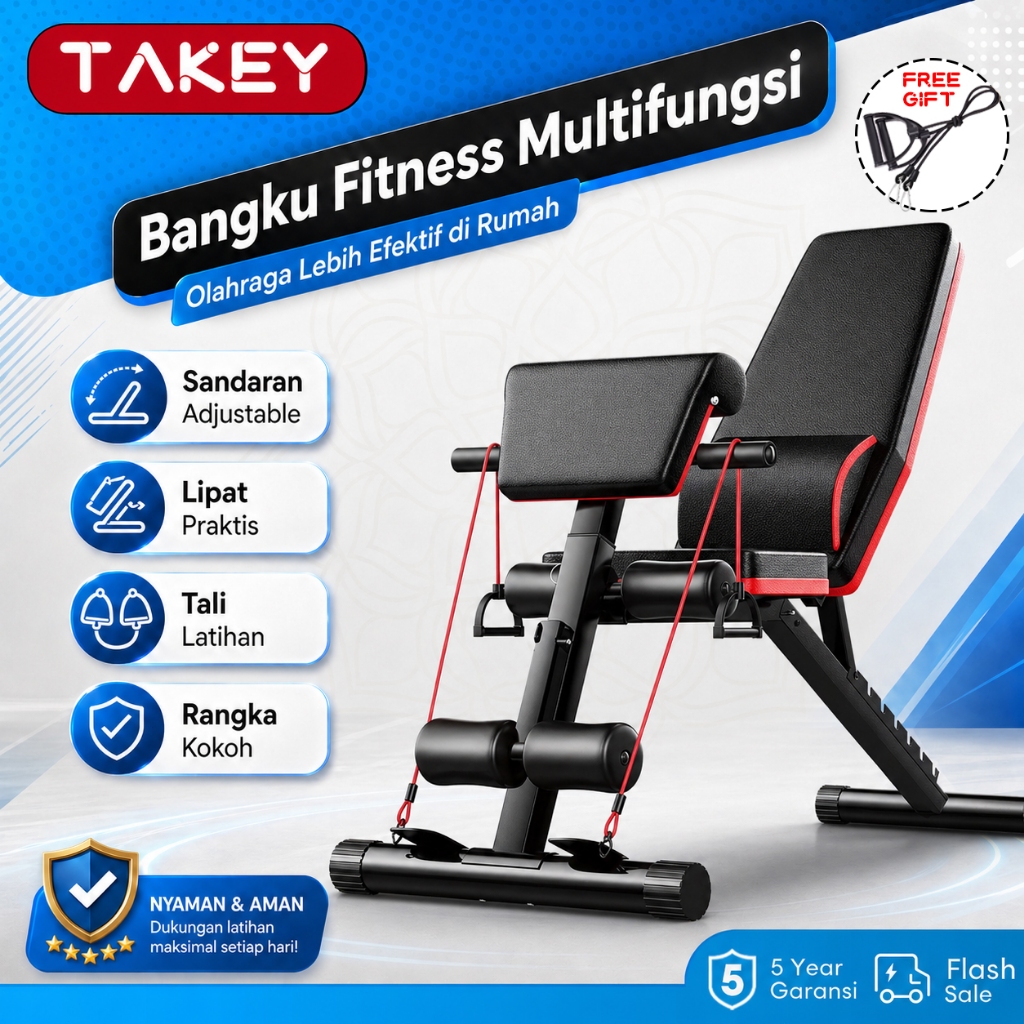 TAKEY Dumbbell bench  Sit Up Bench Alat Olahraga Fitness Adjustable Kursi Gym  Bench press gym