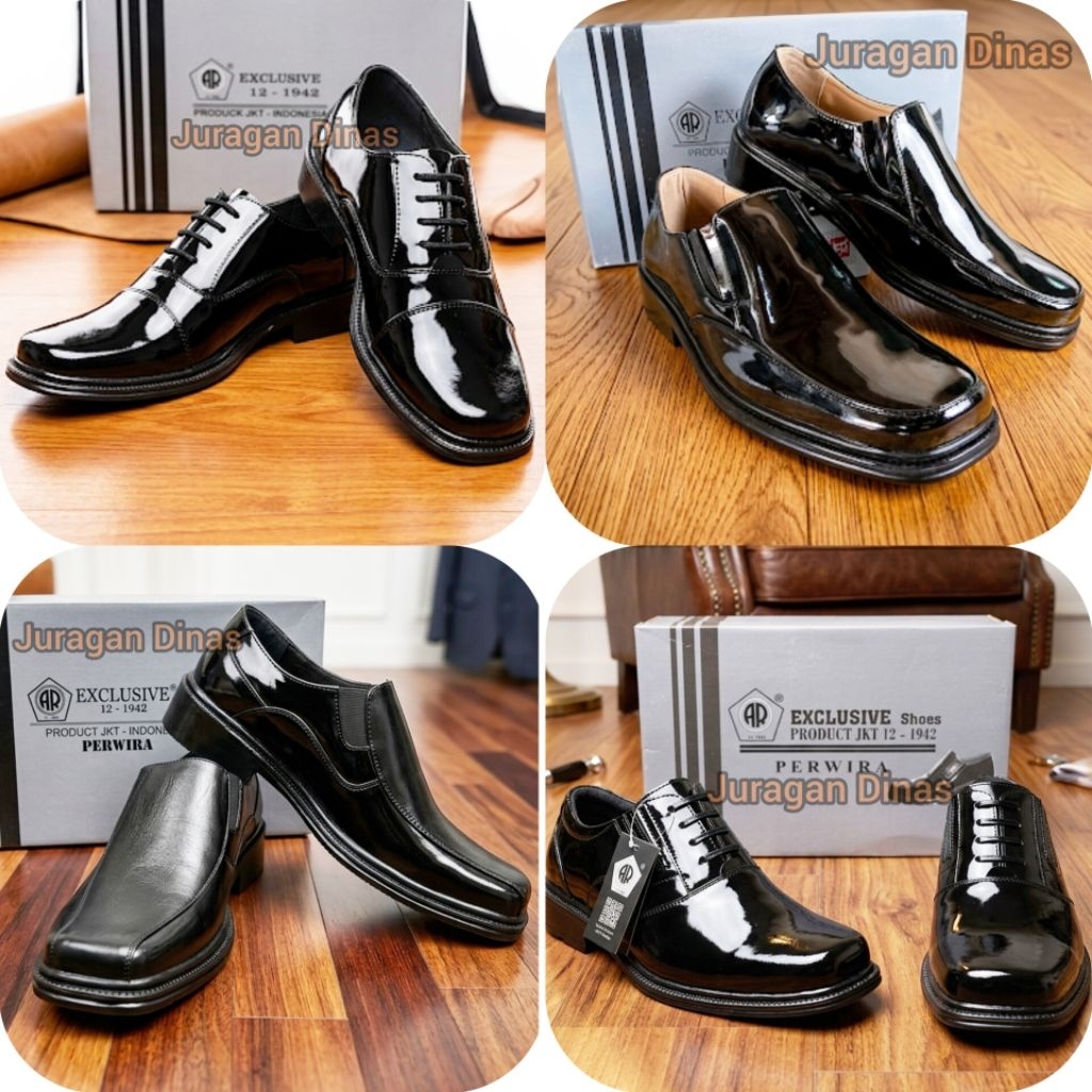 SEPATU PANTOPEL HITAM PRIA NON TALI KILAP PDH PERWIRA AR EXCLUSIVE KULIT TNI POLRI SATPAM SECURITY