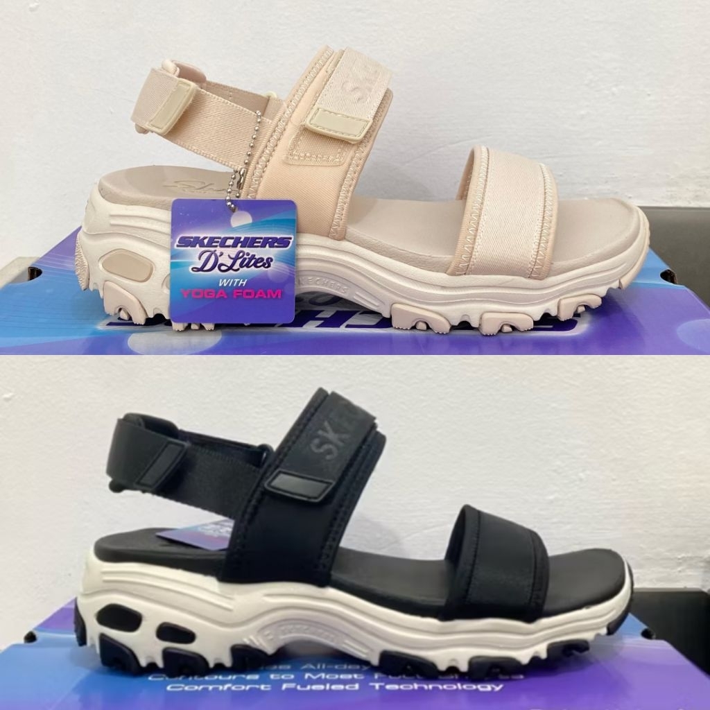 SANDAL SKECHERS D'LITES WOMENS SANDAL - BLACK & NATURAL