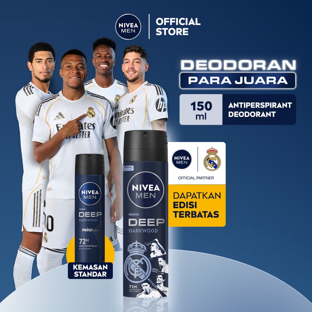 NIVEA MEN Deodorant Spray Deep Darkwood 150ml - Deodoran semprot pria melawan bakteri keringat bau b