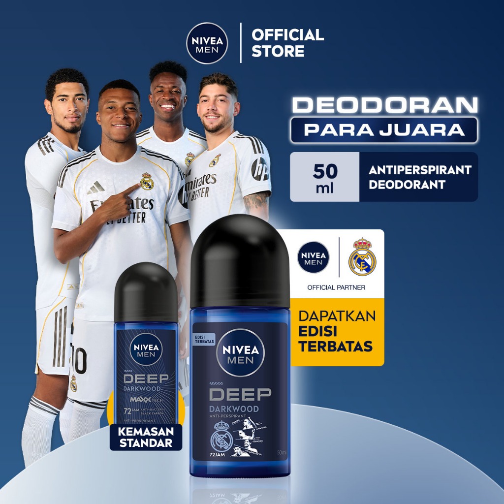 NIVEA MEN Deodorant Roll On Deep Darkwood 50ml - Deodoran pria melawan bakteri keringat bau badan de