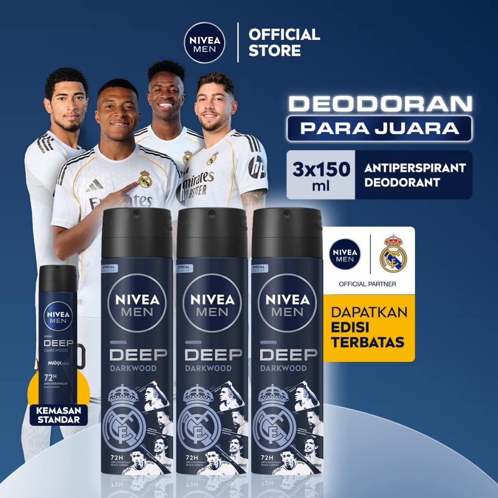 (PAKET HEMAT ISI 3) NIVEA MEN Deodorant Spray Deep Darkwood 150ml - Deodoran semprot pria melawan ba