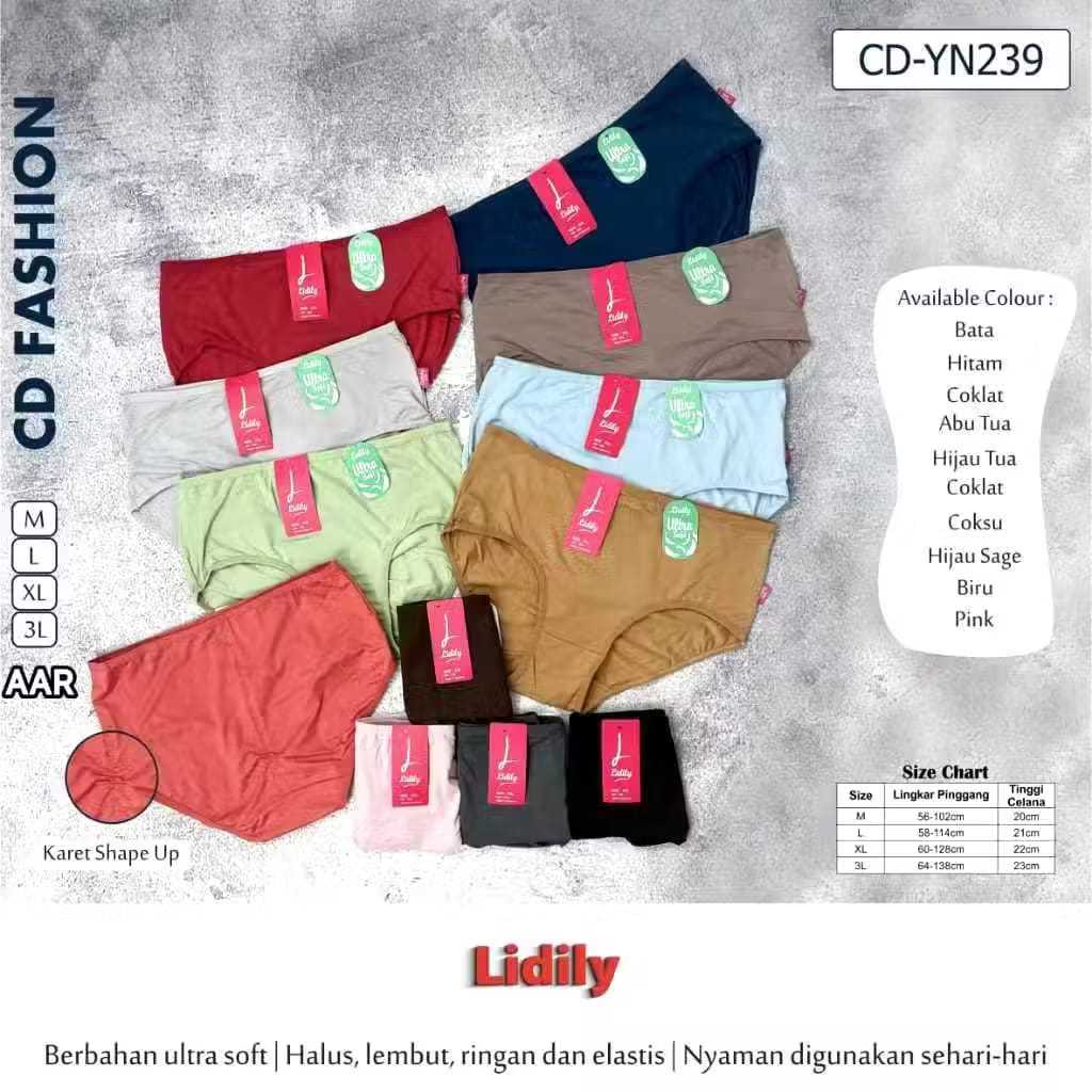 Isi 3Pcs CD Wanita LYDYLY YN239 | Grosir Celana Dalam Super Soft Lidily YN239 | Ukuran M L XL XXL/3L