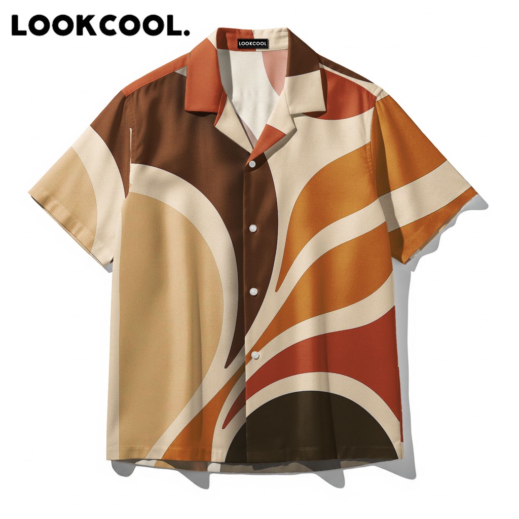 LOKCOOL Kemeja Hawai Pria Abstract Retro Earth Tone Premium Elegan