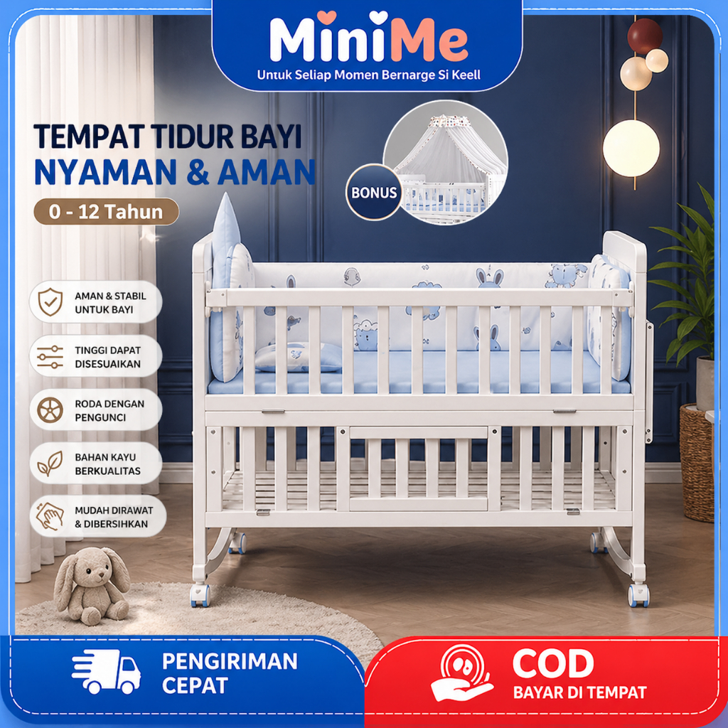 tempat tidur anak Tempat Tidur Bayi Goyang Kayu Ranjang Bayi Box Bayi 0-10 Tahun Tempat Tidur Anak F