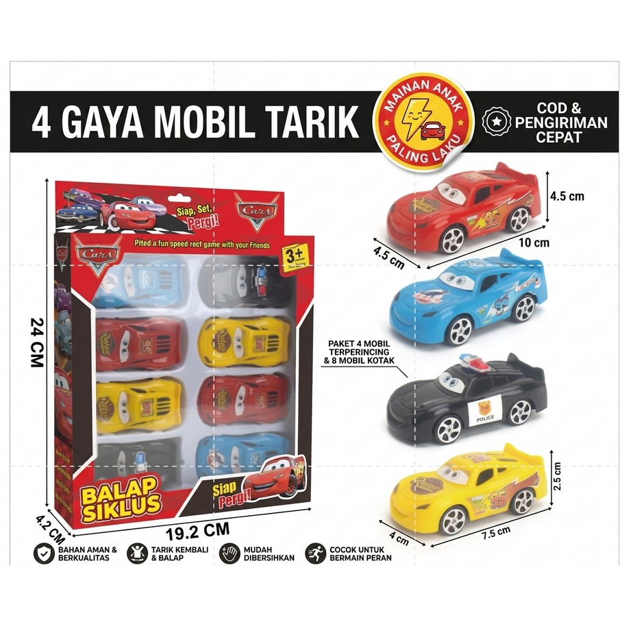 Mainan Anak Mobil Cars Polisi Mini Kecil Racing Police Car Mobilan Miniatur