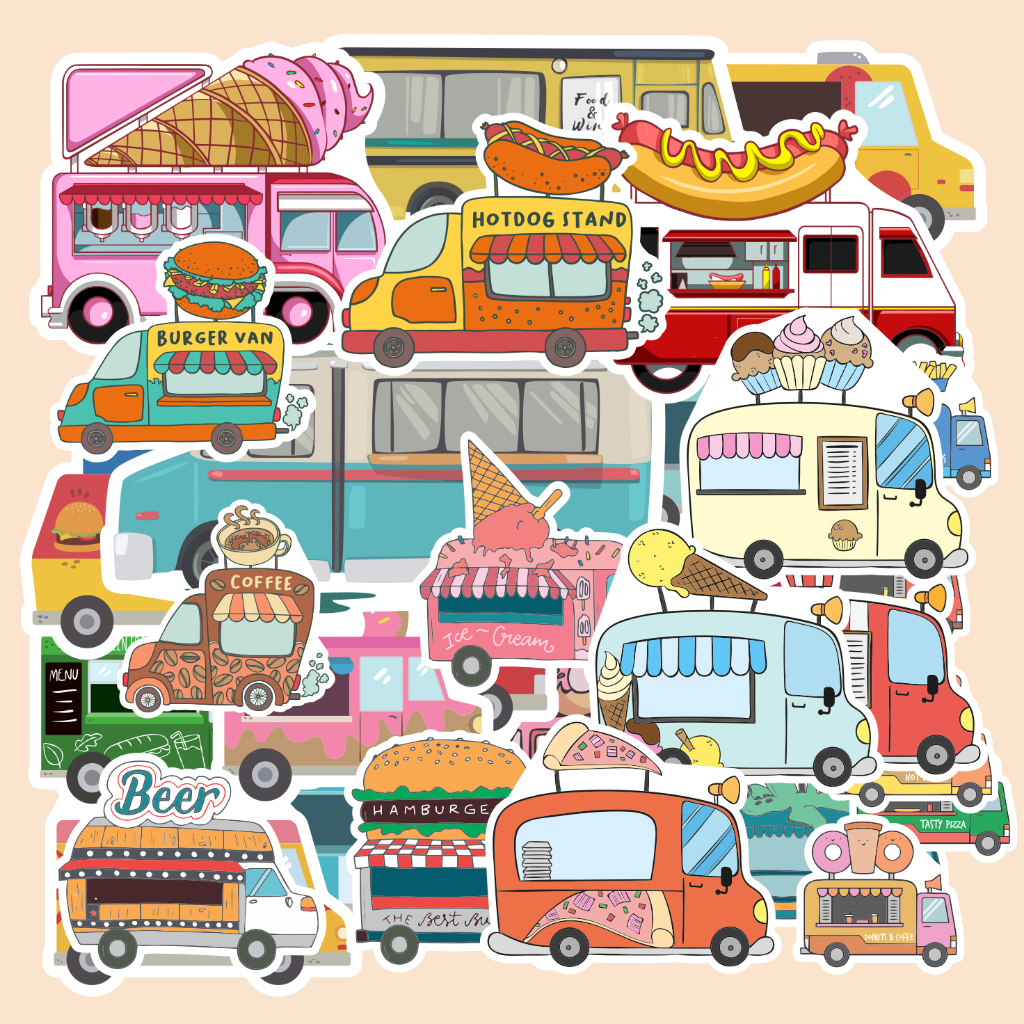 ( 50 pcs) cetak stiker satuan murah edisi FOOD TRUCK-cute/stiker moobil lucu