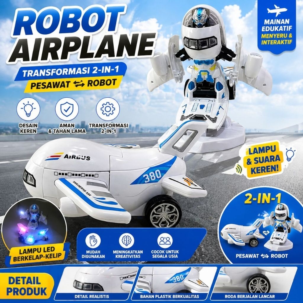 Mainan Anak Robot Bisa Jalan 1251 / Robot Helikopter Car toys Berbunyi Musik / Robot Mainan 2 IN 1 /