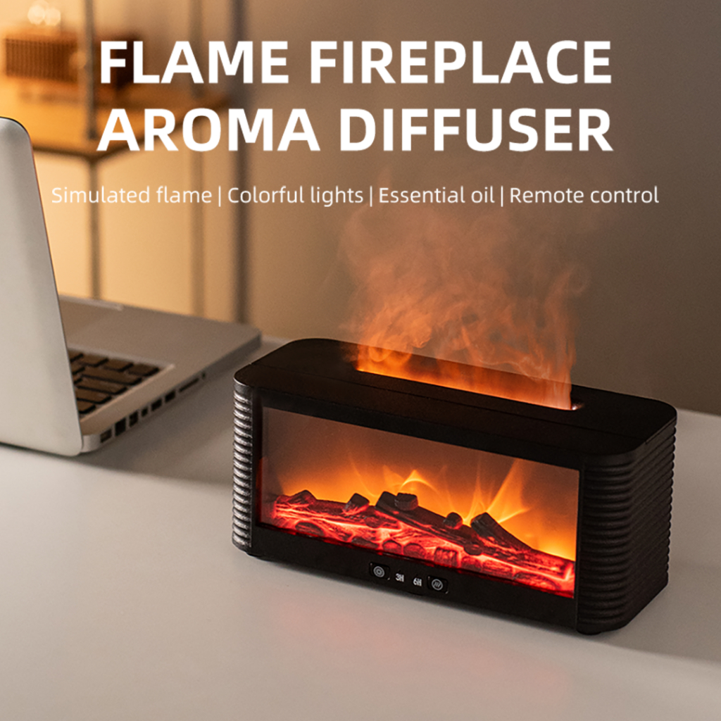 Humidifier Perapian Api 250Ml - Efek Api 3D, Lampu Rgb 7 Warna, Remote,Timer 3/6H,Aromaterapi,Type-C