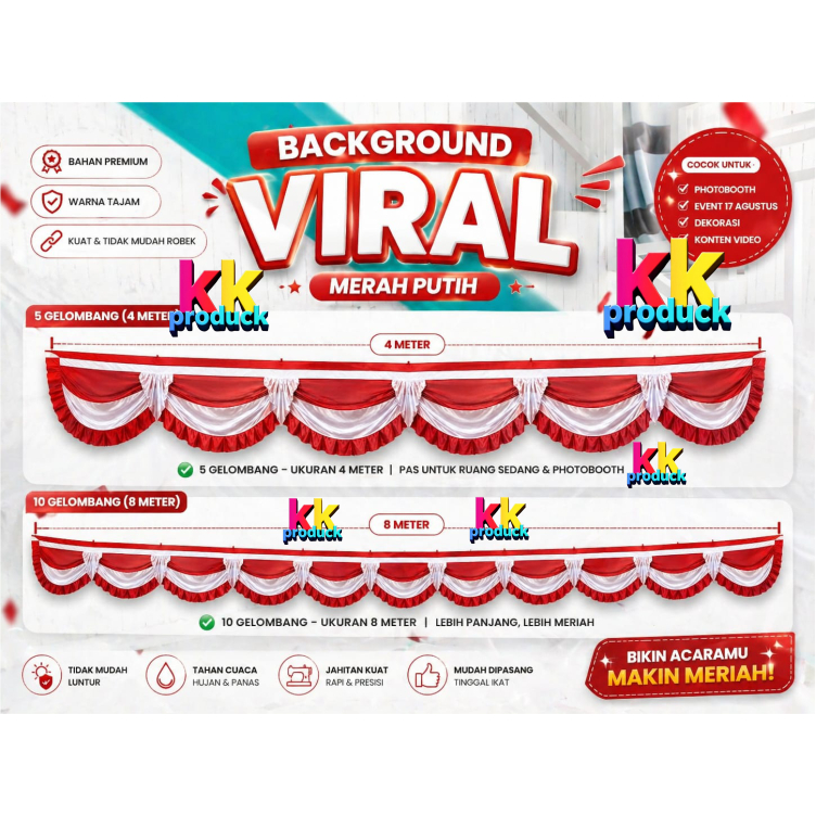 BACKGROUND MERAH PUTIH PANJANG 8METER KAIN ABUTAI PREMIUM BACKGROUND MERAH PUTIH