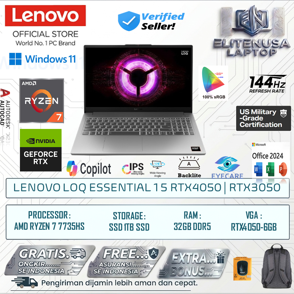 Lenovo Gaming LOQ Essential 15ARP10E AMD Ryzen 7 7735HS 32GB 1TB 15.6" RTX4050 WINDOWS11+M365+OH2024