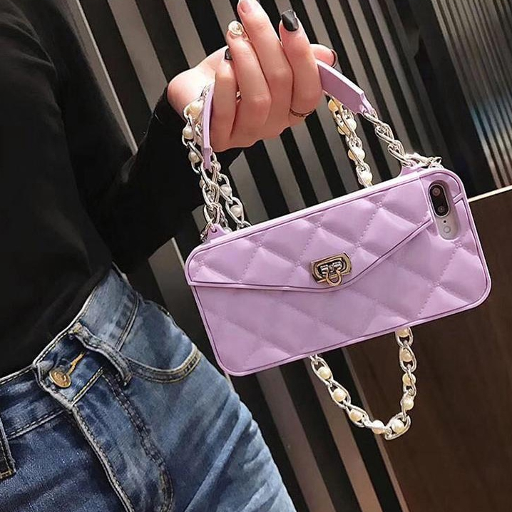 Silikon Tas Mini Tali rantai Chanel cha*nel FH19 Case for Iphone 6 7 8 6+ 7+ 8+ Plus X Xs Xr 11 12 1