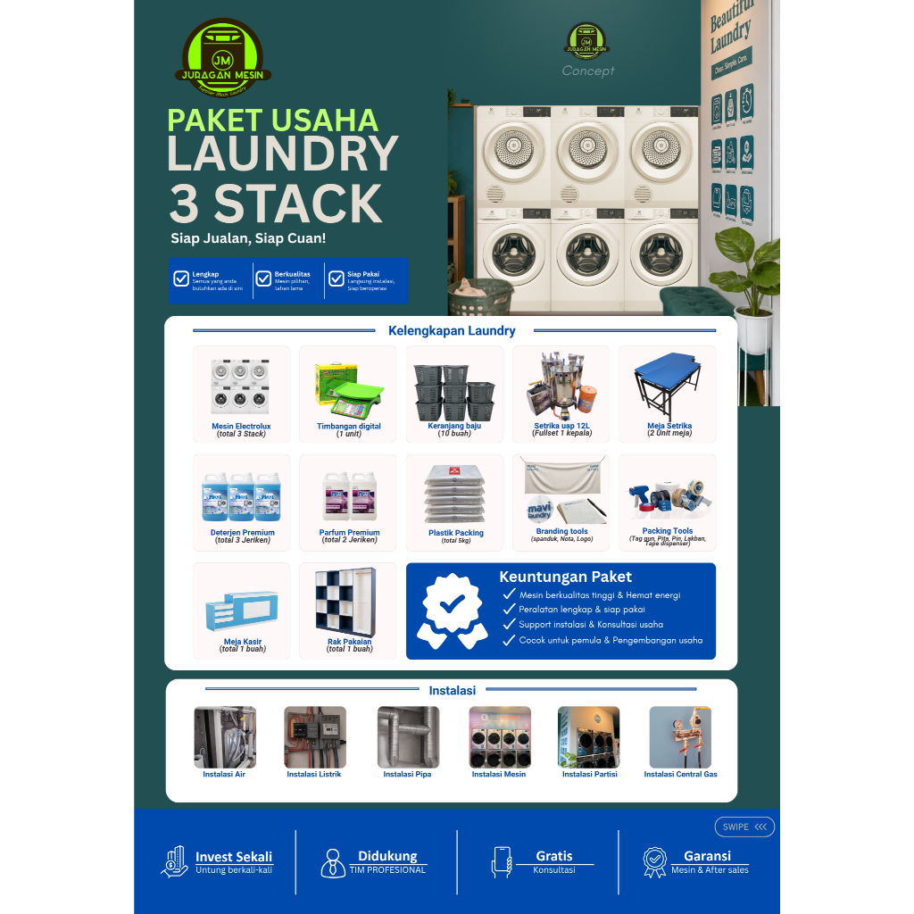 Paket usaha laundry ELECTROLUX 3 Stack LENGKAP