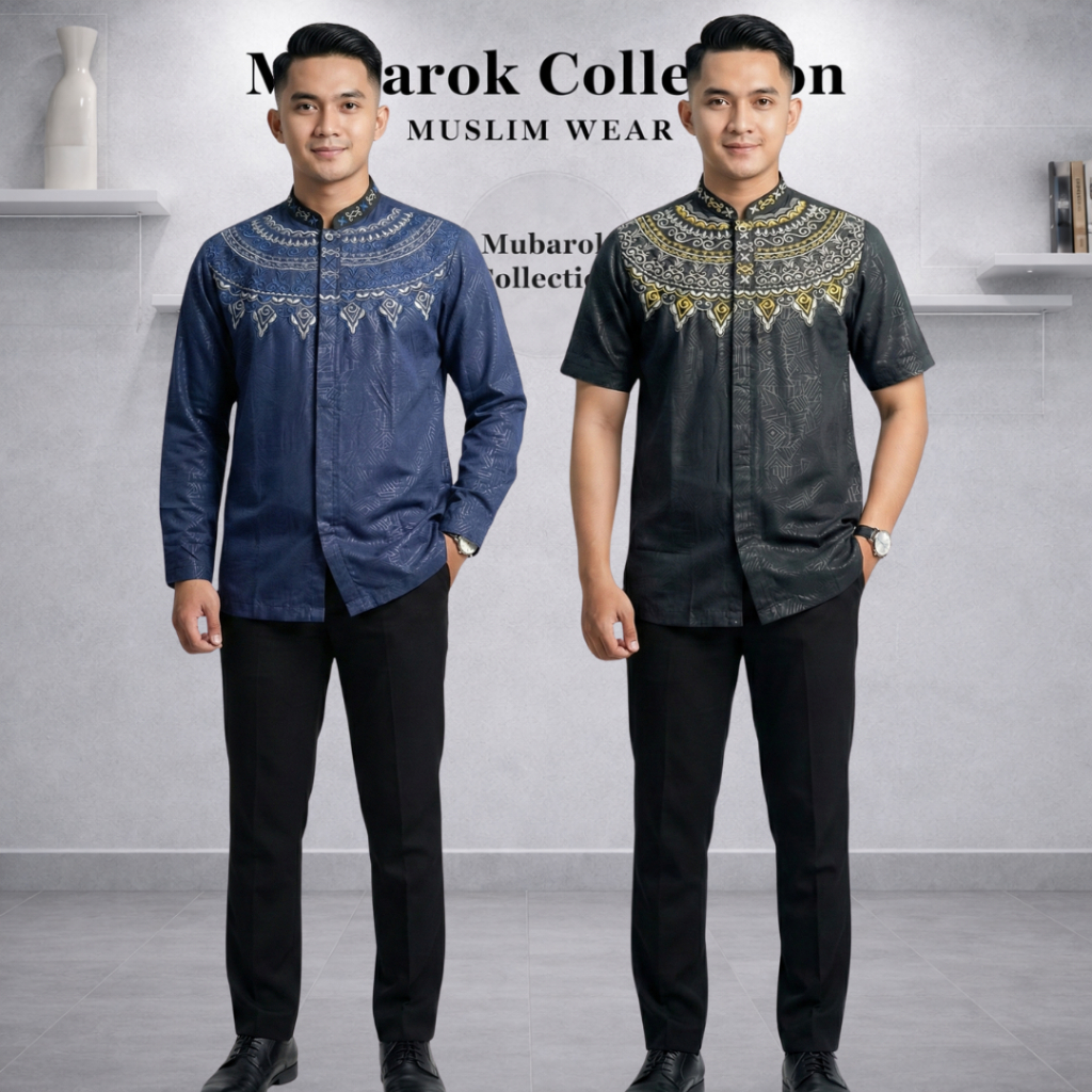 Baju Koko Dewasa Bahan Katun Embos // Motif 14 // Tangan Panjang & Pendek // baju koko Mubarok Colle