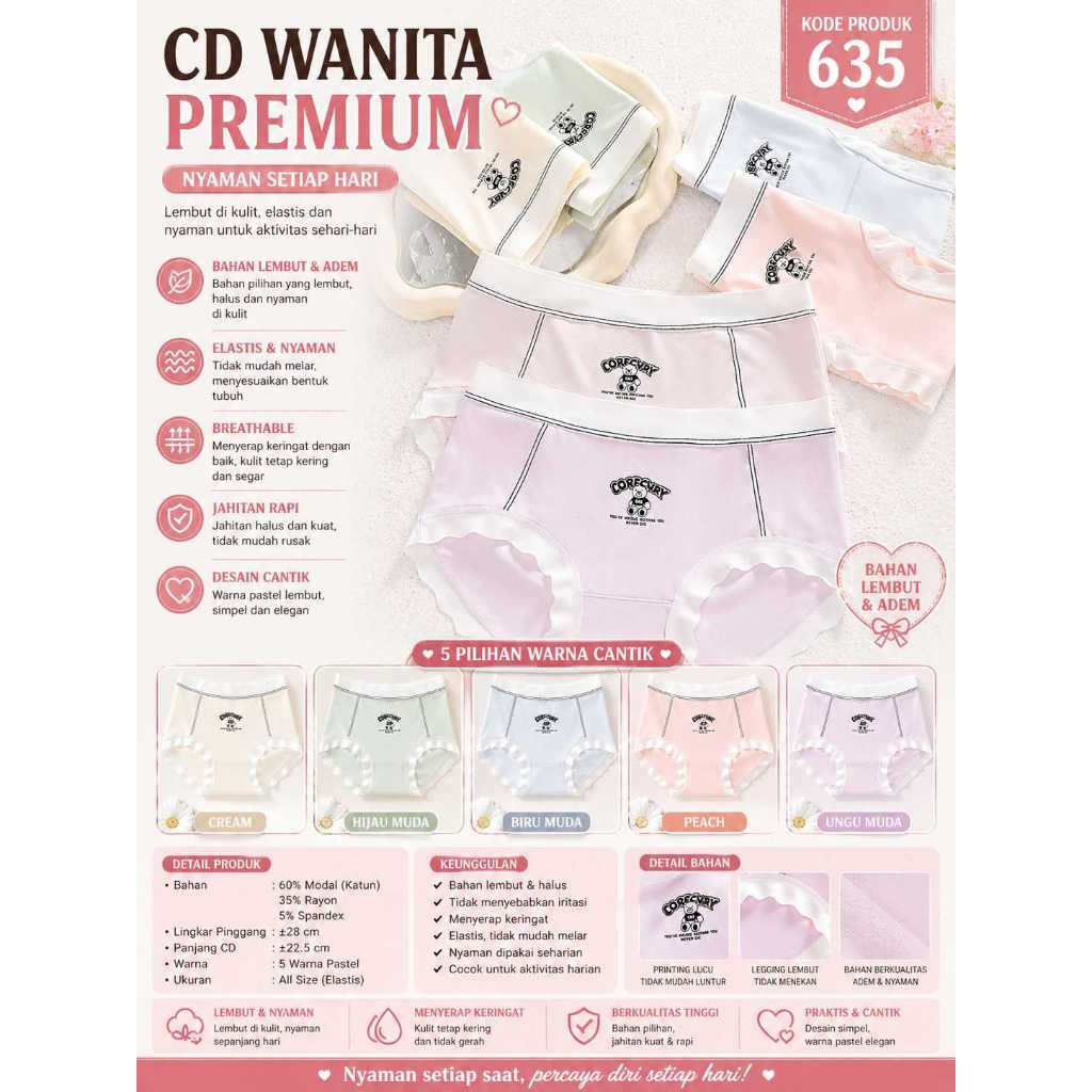 Celana dalam wanita remaja premium - bahan katun modal - tencel