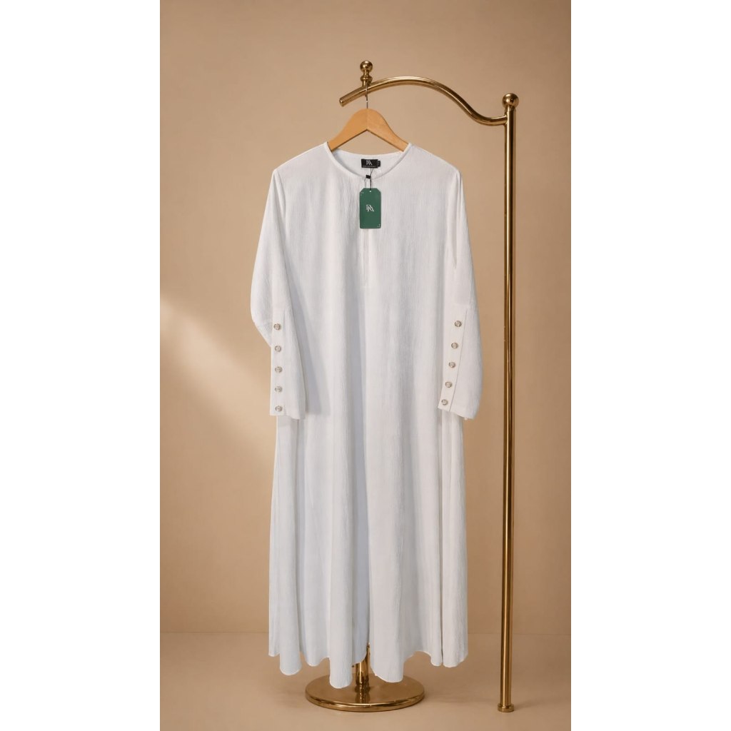 Gamis Abaya Putih Polos Elegan Kekinian Gamis Putih Syar’i Jumbo Adem Nyaman (aurora dress)