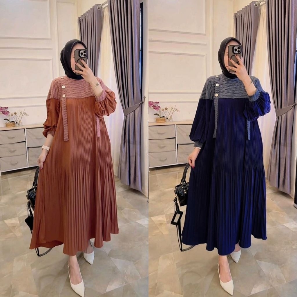 Widi Midi Dress Knit Premium Kombinasi Plisket Premium