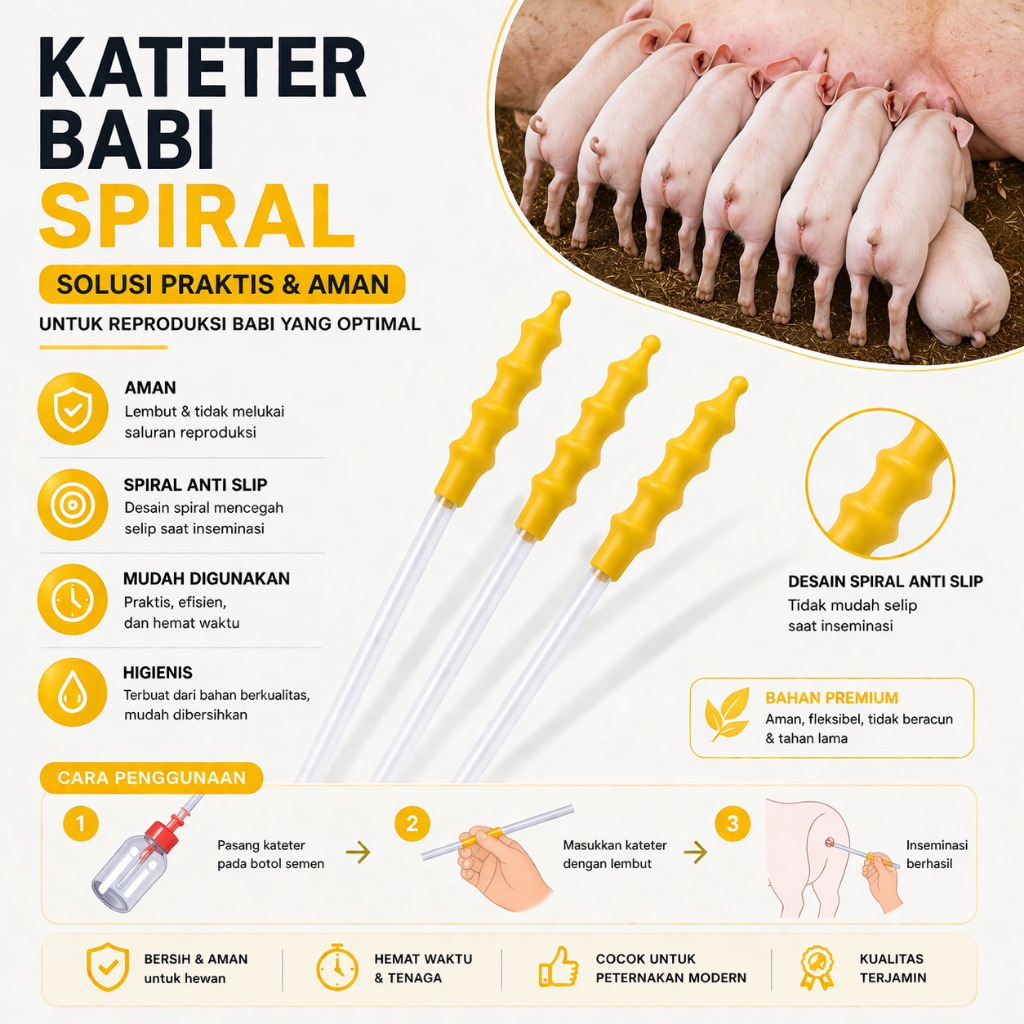 10pcs Kateter Babi Foam Alat Ib Babi Kateter Babi Spiral Catheter Kateter Inseminasi Buatan