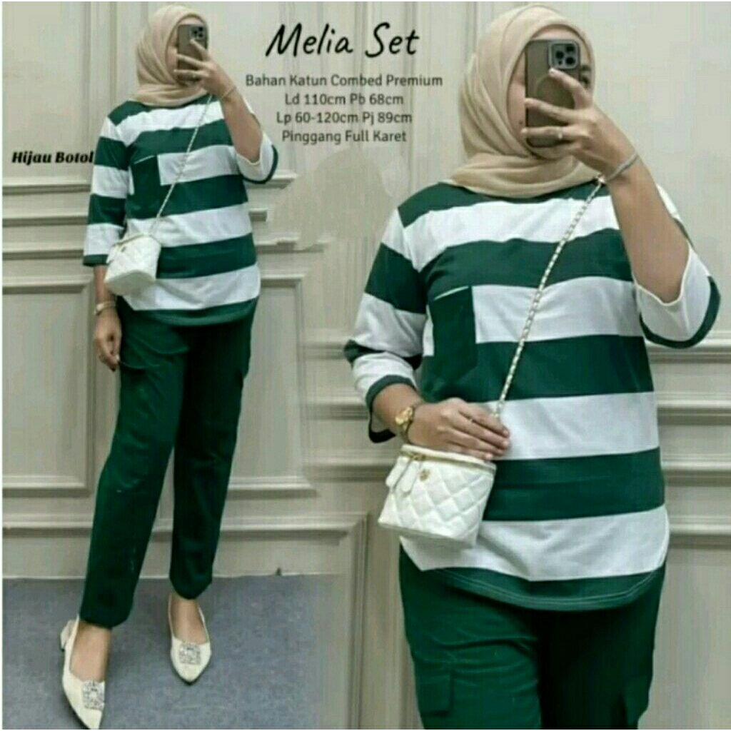 Baju Setelan viral terbaru kekinian wanita dewasa jumbo motif salur besar