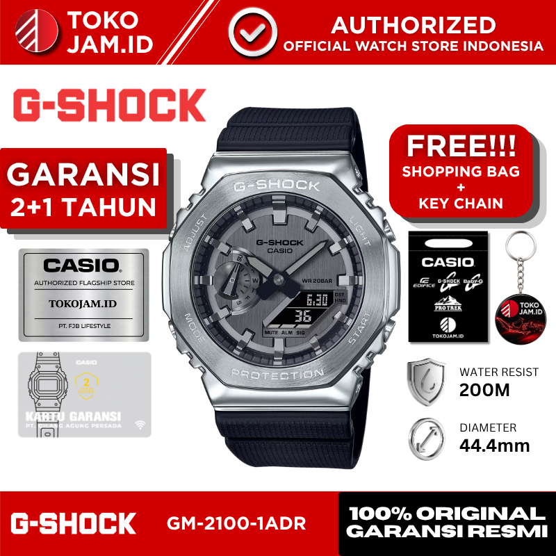 Jam Tangan Pria Casio G-Shock GM-2100-1ADR Original Analog Digital Black Stainless Steel Bezel Shock