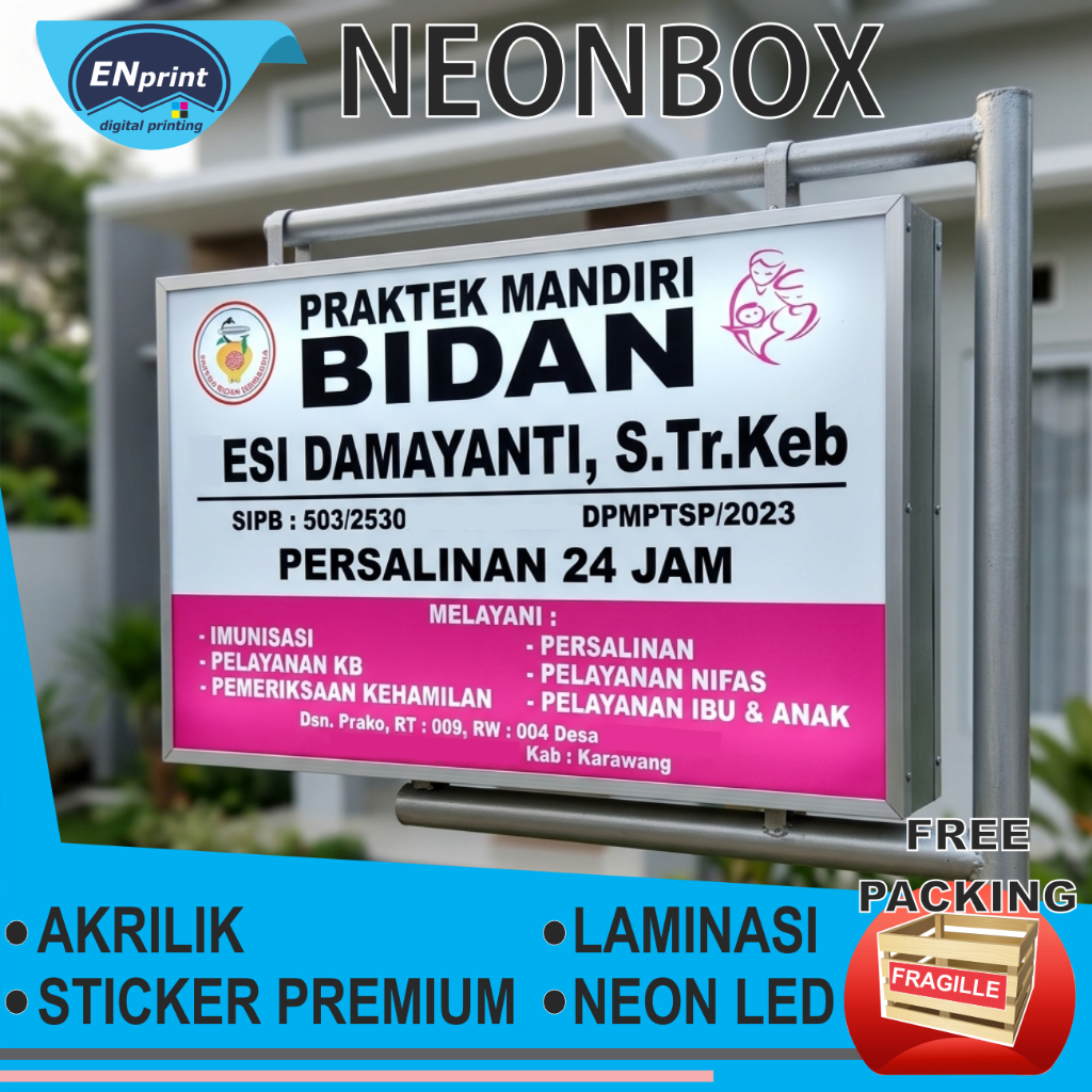 Neon Box Custom Akrilik 2 SISI & 1 SISI Ukuran. 80X50, 70x50, 70x60, SALON,CAFE,BRILINK,BARBER,DOKTE